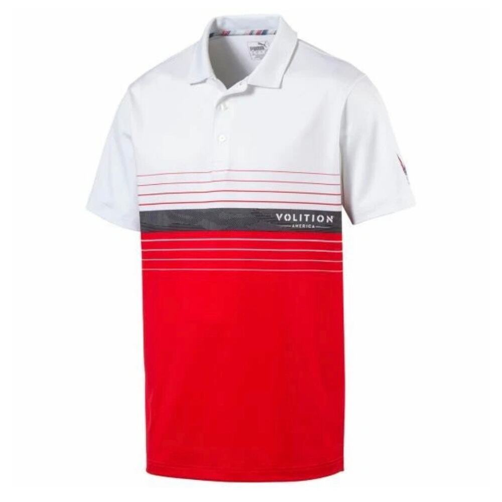 Puma Volition Red Striped Short Sleeve Polo - XL